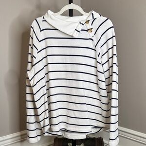 J. Crew White and Navy Striped Top Size XL